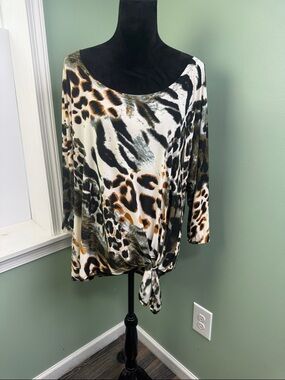 Shira P Animal-Print Tie-Front Top 2X